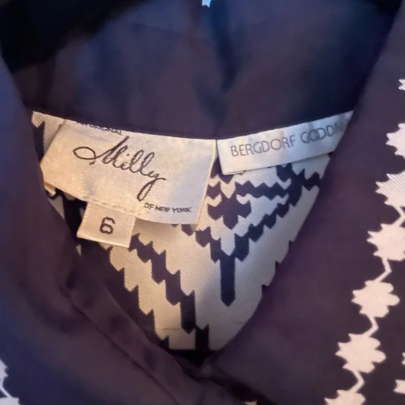 Silk Milly shirt dress, preppy printed navy blue and white, size 6 - Picture 4 of 9